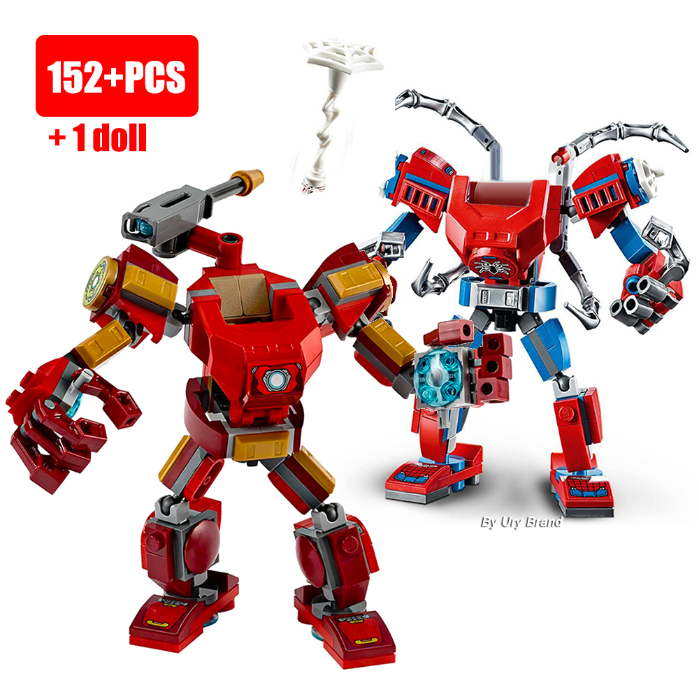 Movies Iron Man Super Heros Red Fight Robot Mech Blocks Set Fit 76140 Christmas Gift for Boys