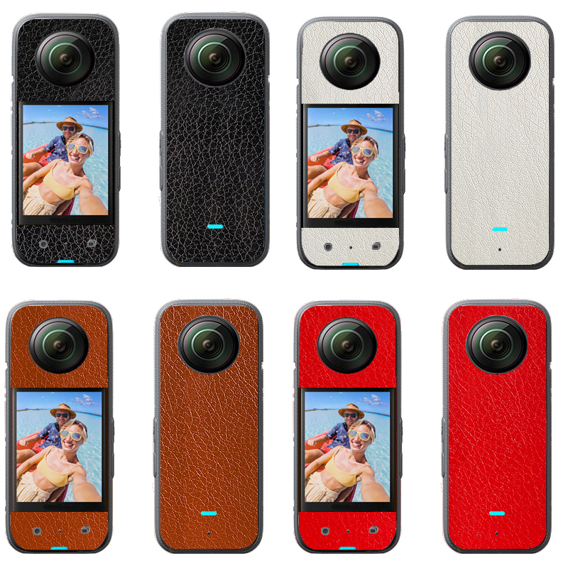 Solid Color Leather Grain PVC Stickers Protective Film Front + Back Scratch-proof Decals Skin for Insta360 One X3 Wrap