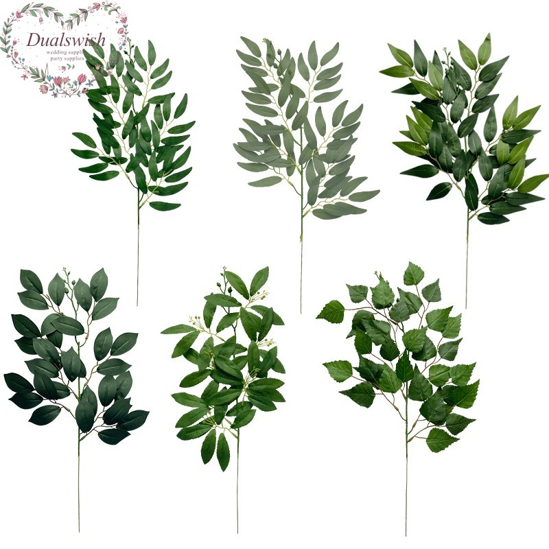 Dualswish Artificial Plants Simulation Grass Plastic Ferns Green Leaves Fake Flower Plant Willow Leaves Wedding Home Decoration Ta
