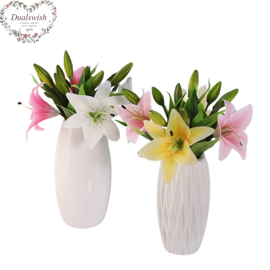 Dualswish 3 Heads Sweet Artificial Lily Flower Fake Lily Floral Wedding Party Home Decor