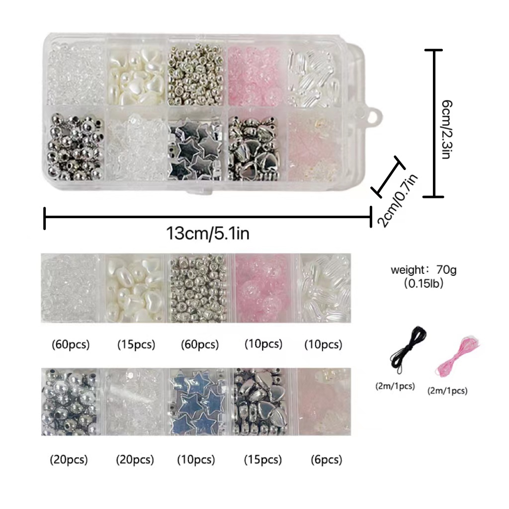 New Style Korean Version Simple Pink Starfish Silver Love Acrylic Beaded DIY Material Box, Can Be Used as Bracelet, Necklace, Glasses Chain, Mobile Phone Chain