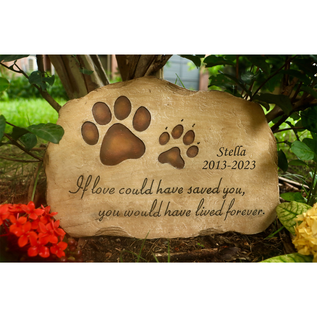 personalize/customize Pet Memorial Stone ,Waterproof Cat Dog Grave Marker Puppy Garden Yard Tombstone,Paw Prints Dog Pet Memorial gravestone Memorial Gifts