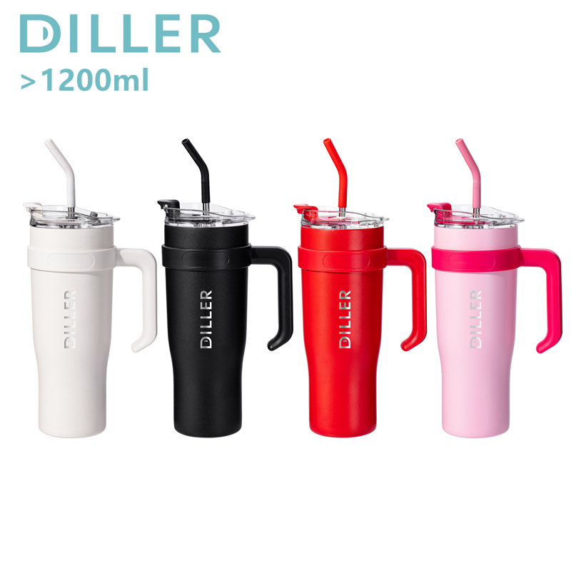 Diller Tumbler Thermos Mug With Handle And Straw Stainless Steel Vacuum Insulated Travel Coffee Cup Water Bottle 1200ml MLH9122