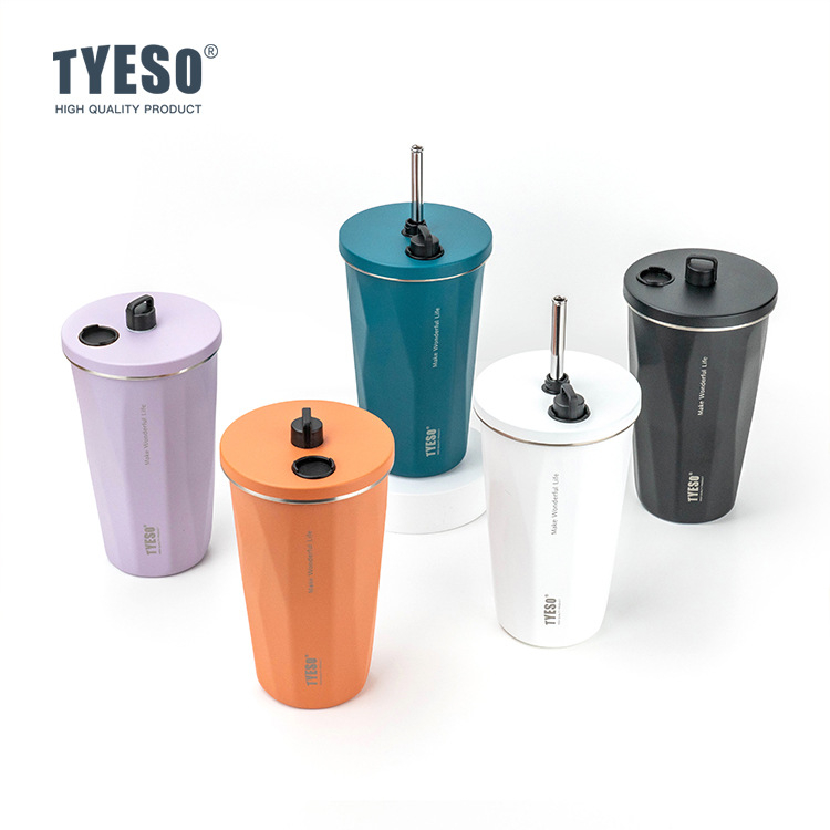 100% Original Tyeso Diamond Thermos Cup with Straw & Straw Brush Tumbler Cup Vacuum Water Bottle Hot/Cool Ice Cup 304 Stainless Steel