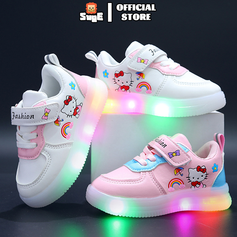 SUGE hello kitty kasut budak perempuan baby Kuromi shoes girl princess Lighting LED Baby Toddler Shoes