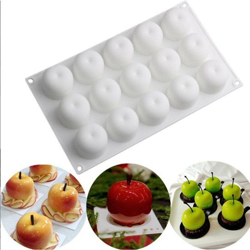 15 cavity apple silicone mold French pastry mousse cake mold chocolate pudding jelly baking mold