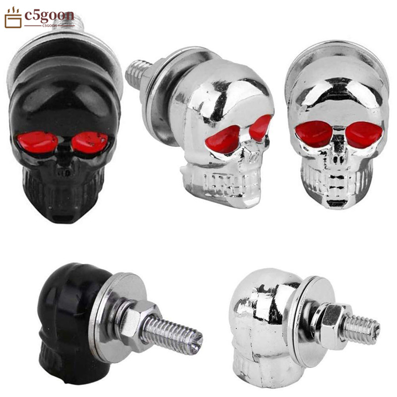 C5GOON 2Pcs Skull License Plate Frame Bolts Screws Fastener Cap Bolts Motorcycle Car Truck Auto