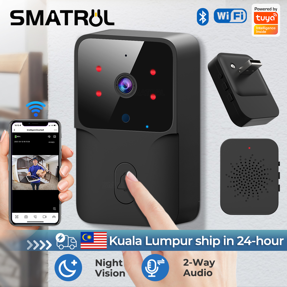 SMATRUL Tuya Wireless Intelligent Wifi Doorbell Outdoor High-Definition Camera Anti-Theft Door Bell Night Vision Video Intercom Home Monitor Door Phone Voice