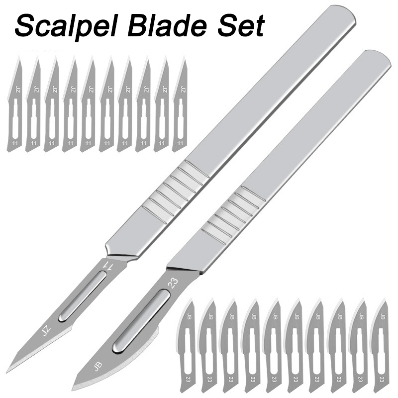 10pcs 11# 23# Carbon Steel Surgical Scalpel Blades with 1pc Handle Scalpel DIY Cutting Tool PCB Repair Animal Surgical Knife Tool