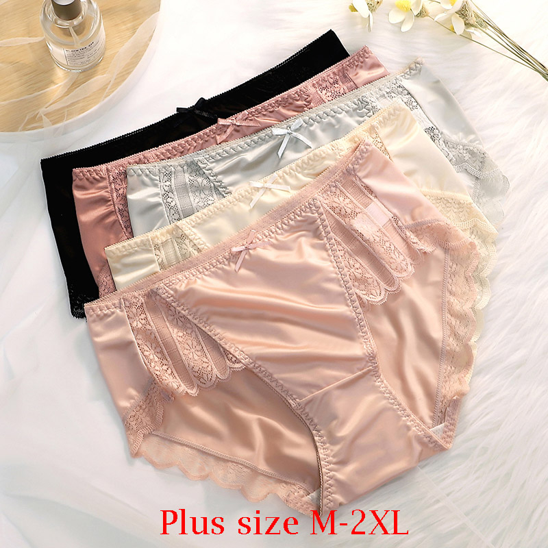 Sexy Silk Satin Lace Panties Women's Seamless Panty Underwear Plus Size Undies