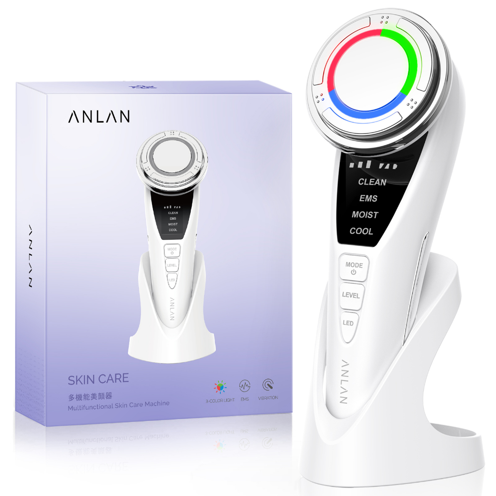 ANLAN Upgrade EMS Facial Massager LED Light Therapy Sonic Vibration Anti Wrinkle Skin Care Beauty Device