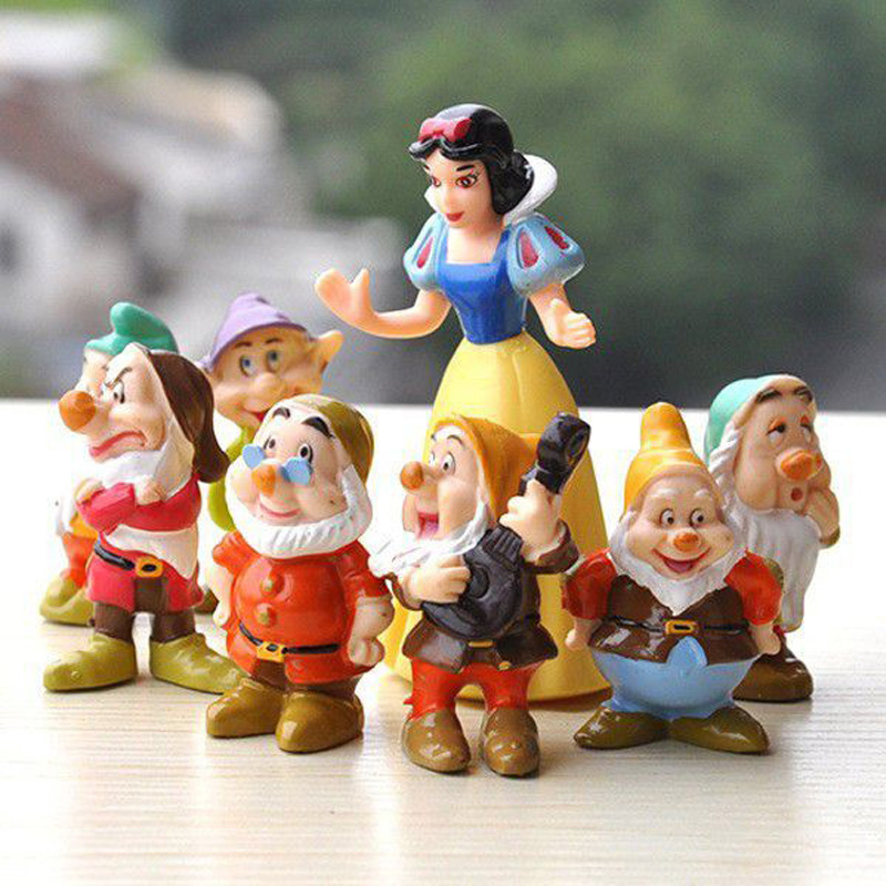 8Pcs/Set 5-9cm Snow White and The Seven Dwarfs Playing Guitar Q Version Cake Decoration PVC Action Figures Model Dolls Toys Gifts