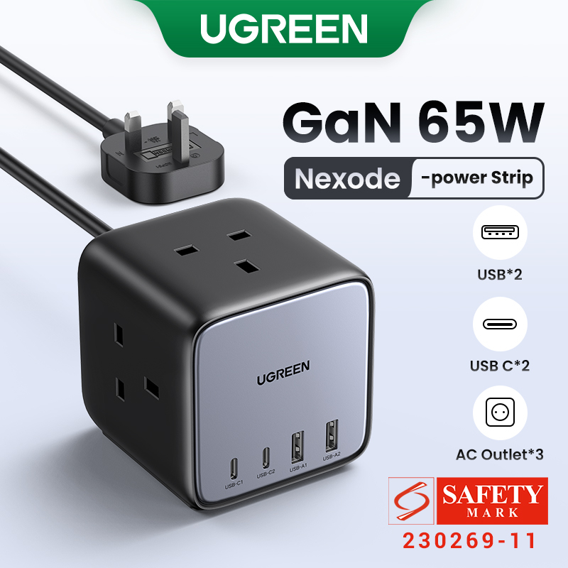 UGREEN 65W 7-in-1 GaN Charging Station Multifunctional Socket Compact Power Strip with 3 AC Outlets 4 USB Ports Fast Charging for iPhone 14 Samsung iPad MacBook