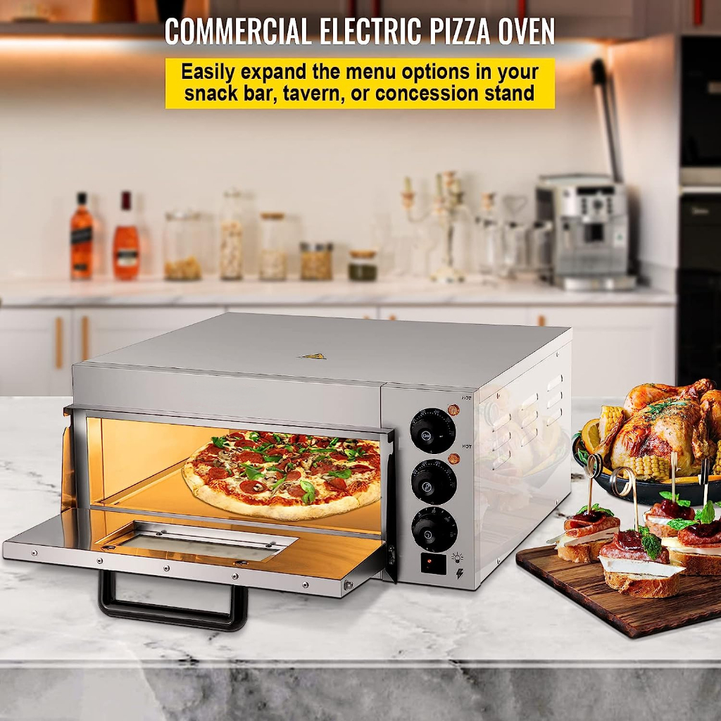 Commercial Pizza Oven, 14" Single Layer, 220V 1300W Stainless Steel Electric Pizza Oven with Stone and Shelf, Multipurpose Indoor Pizza Maker for Restaurant Home Pretzels Baked