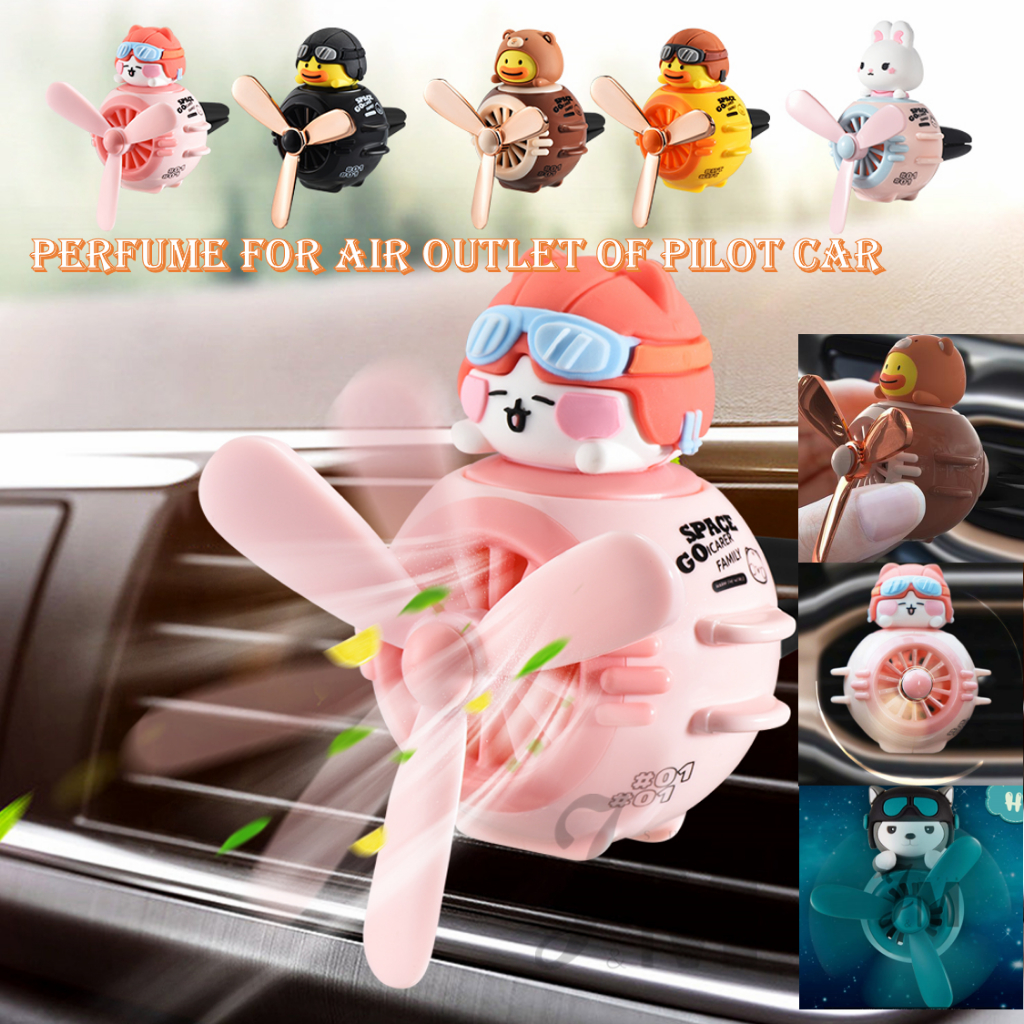 Car Air Freshener Bear Pilot Auto Accessories Interior Perfume Diffuser Rotating Propeller Outlet Fragrance 車載香薰