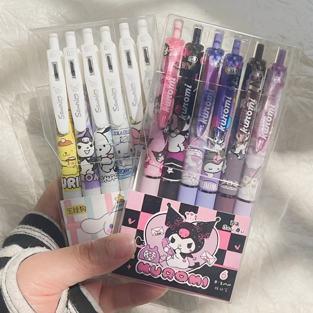 6Pcs/set Sanrio Presses The Unisex Gel Pen Ins Cute Wind 0.5 Kulomi Girl Signature Pen