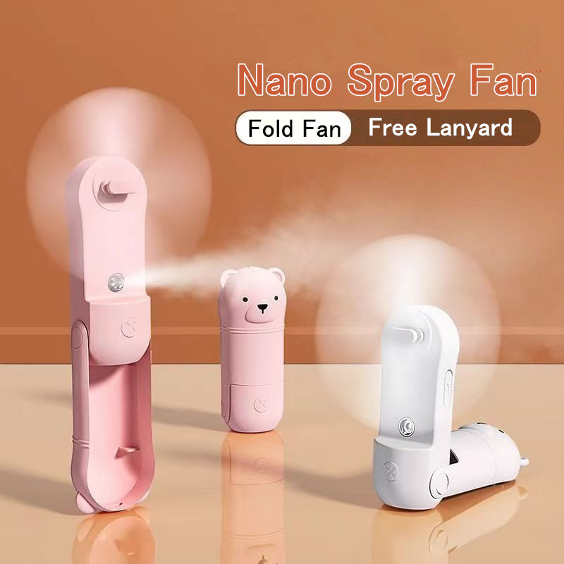 New🔥Mini Fan Multifunction Moisturzing Nano Spray Fan Portable Fan USB Rechargeable 1200mAh Small Hand Fan Kipas Handheld Small Fan Foldable Mini Fan Outdoor Office School 风扇 小風扇 折叠風扇