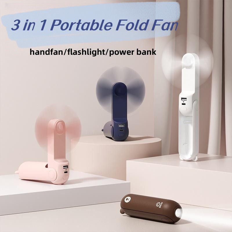 Portable Fan Mini Fan Multifunction USB Rechargeable Battery Kipas Strong Wind USB Power bank Torchlight Handheld Pocket Fan Desk Kipas 風扇