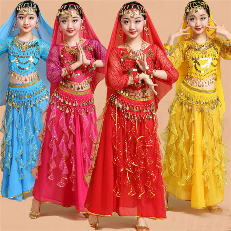 Children Girl Belly Dance Costumes Kids Belly Dancing Girls Bollywood Indian Performance Cloth Set Handmade Girl India Clothes