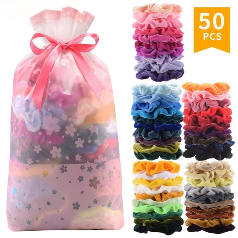 50Pcs/bag Premium Korean Velvet Hair Scrunchies Hair Bands Scrunchy Hair Ties Ropes Ponytail Holder for Women or Girls Hair Accessories