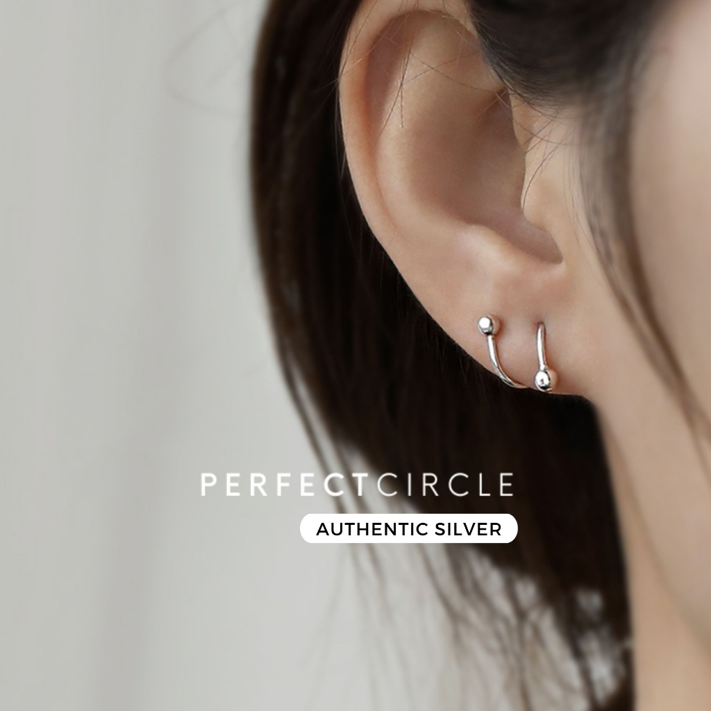 100% Sterling S925 Silver Geometric Round Cirle Chic Spin Screw Earrings Basic Stylish 1 Pair