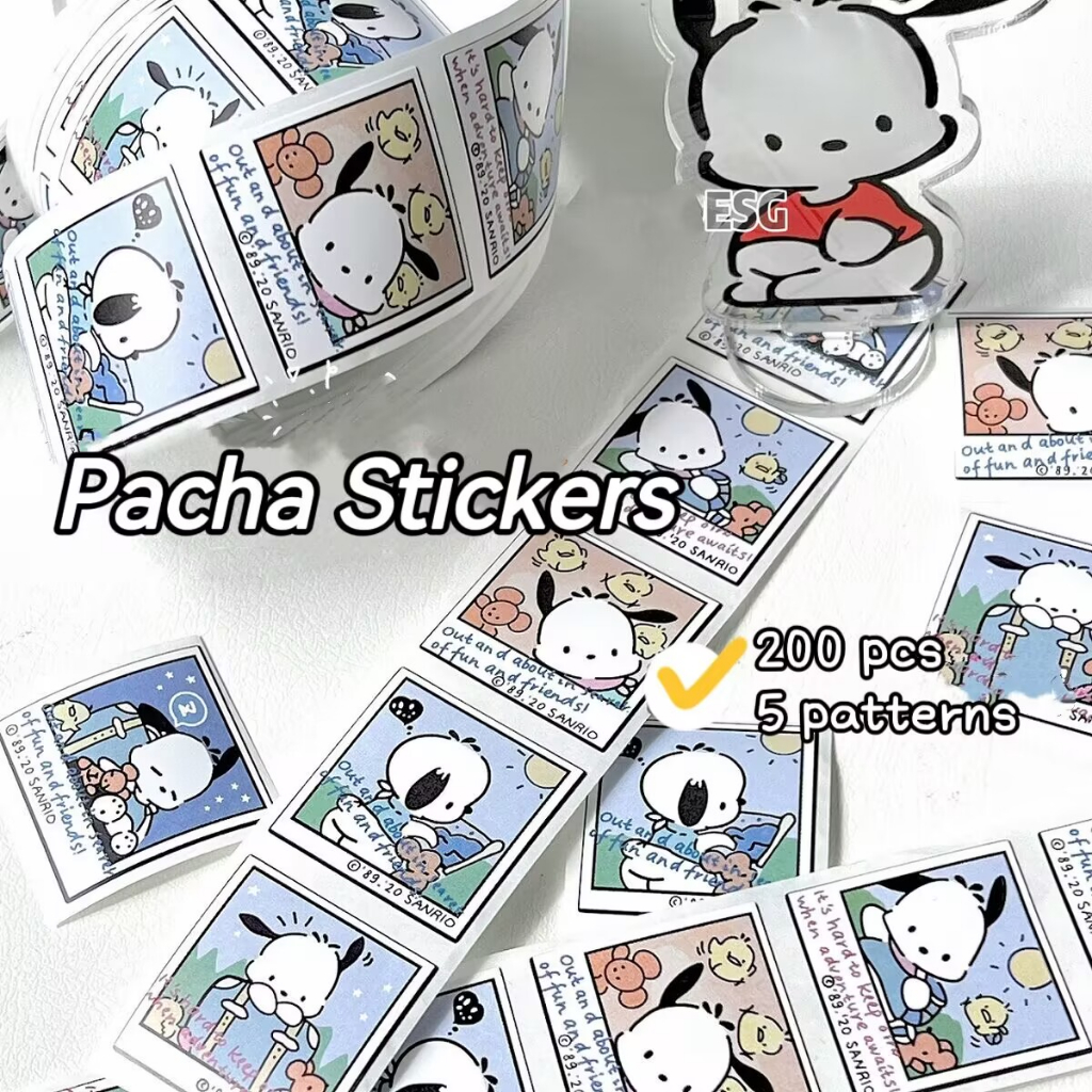 200pcs/roll Sanrio Travel Pacha Roll Stickers Travel Journal Diary DIY Goo Card Material Decorative Stickers Cute Cartoon Sealing Stickers Label