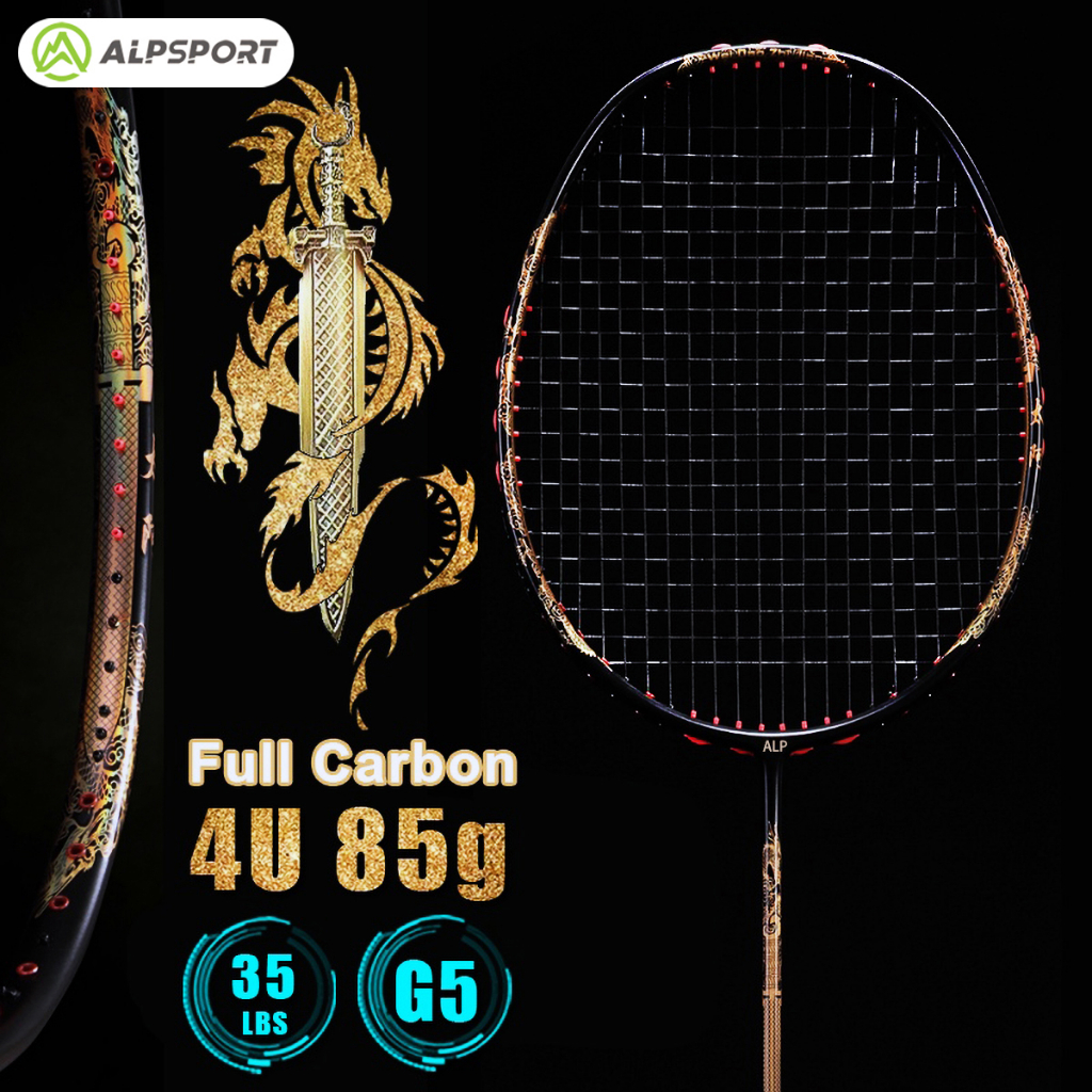 ALP TAJ 4U 82g 35LBS G5 100% Full Carbon Badminton Racket Golden Dragon Sword Pattern Genuine Single Raket Bulutangkis Premium Outdoor Gear Suitable for Youth College Students