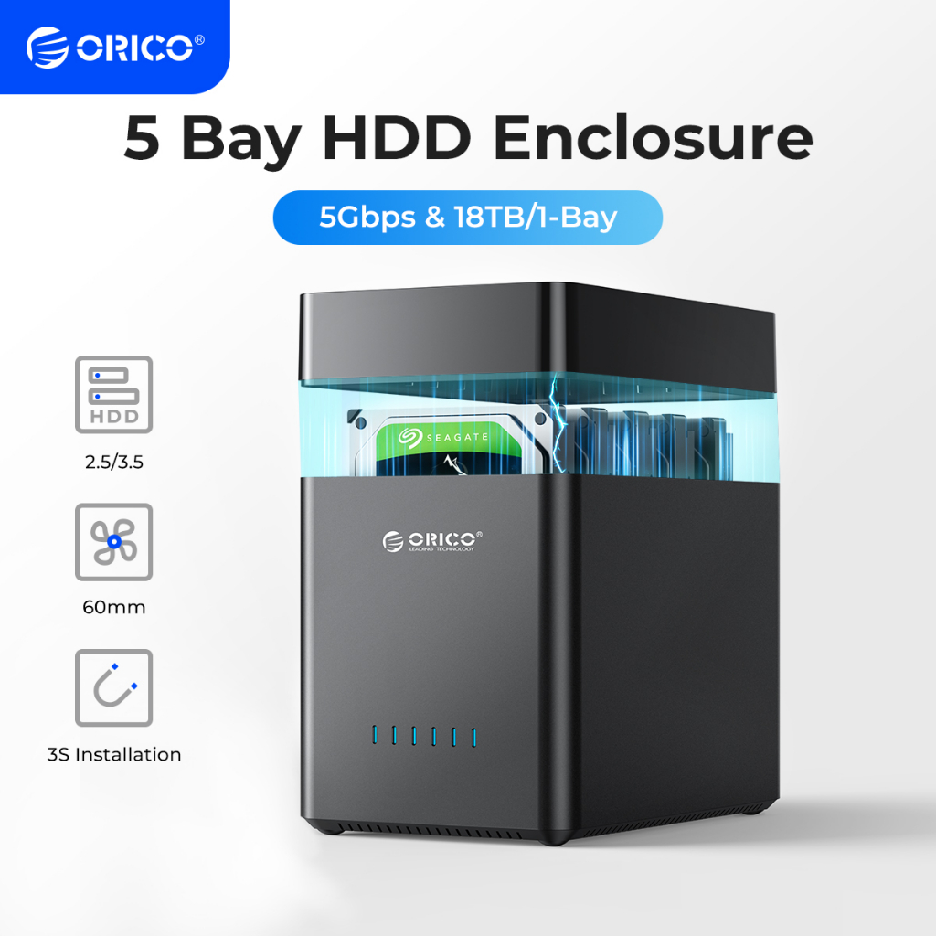 ORICO 5-bay External Hard Disk Cabinet Type-C Hard Disk Box Multi-bay External Hard Disk Cabinet 80TB Expansion 3.5 2.5 Data Security Transmission Hard Disk Box (DS500)