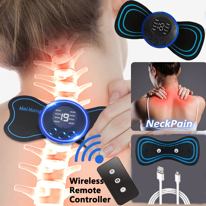 EMS Cervical Massage Stickers Electric Neck Massager Mini Massager Body Massager Muscle Pain Relief Shoulder Waist Massage EMS Massage Pad USB Rechargable  with Remote Controller