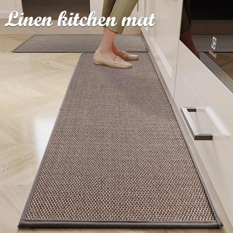 Alas Kaki Dapur Kitchen Carpet Floor Mat Anti Slip Oil Proof Waterproof Rug Ourdoor Linen Carpet Entrance Absorbent Rattan Mat 地垫