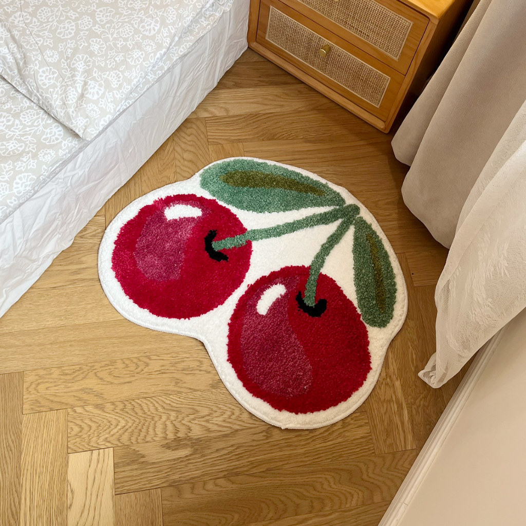 Cute Cherry Handmade Tufting Rug Door Mat Soft Fluffy Room Bedsize Rug Absorbent Non-slip Washable Bathroom Floor Mats Doormat