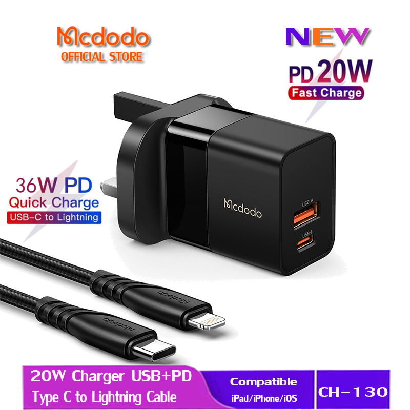 Mcdodo 20W USB Charger PD Super Charger +QC3.0 Dual Ports Quick Charger For iPhone 16 15 14 13 Pro Max 12 11 Xr 8 CH-130