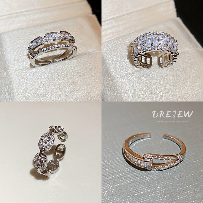 DREJEW Korea Zircon Open Ring Simple Design Light Luxury Temperament High-End Hand Jewelry Women