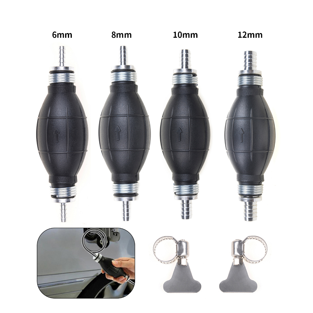 Universal Manual Siphon Pump Liquid Oil Petrol Diesel Hand Rubber Primer Bulb 6mm / 8mm / 10mm / 12mm with 2 Pinch Clip