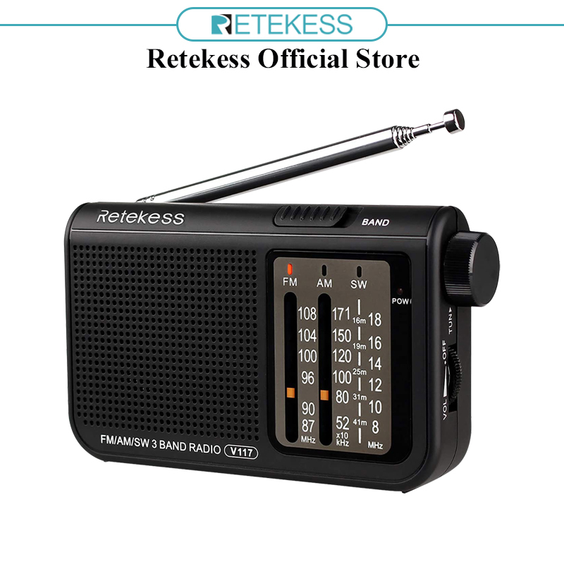 Retekess V117 Analog AM FM Radio Transistor Shortwave Radio Powered by AA Battery Portable Elderly Radio with Large Knobs and Clear Dial (Black）