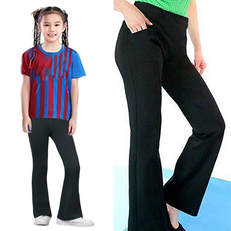 148-160cm Children Sport Jersey Bootcut Lycra Pants Trousers Girls High Waist Stretch Bell-bottoms Kids Casual Dance Sport Flare Dance Ballet Pants Boot Leg With Pockets