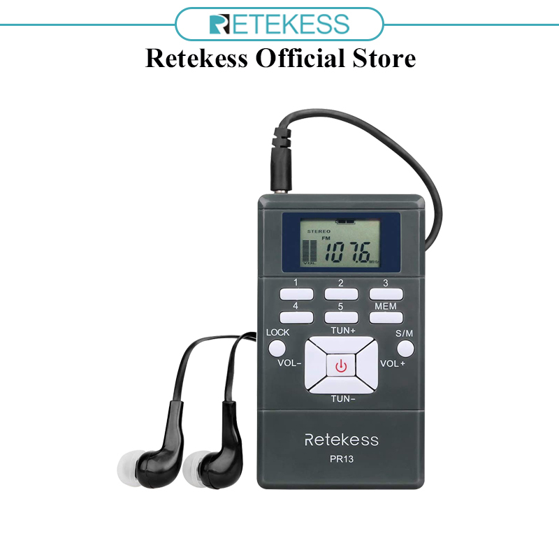 Retekess PR13 Portable FM Radio Receiver Mini Walkman Radio AAA Battery Powered Radio with Headphones and Lock Key for Theater Church Tour Guide