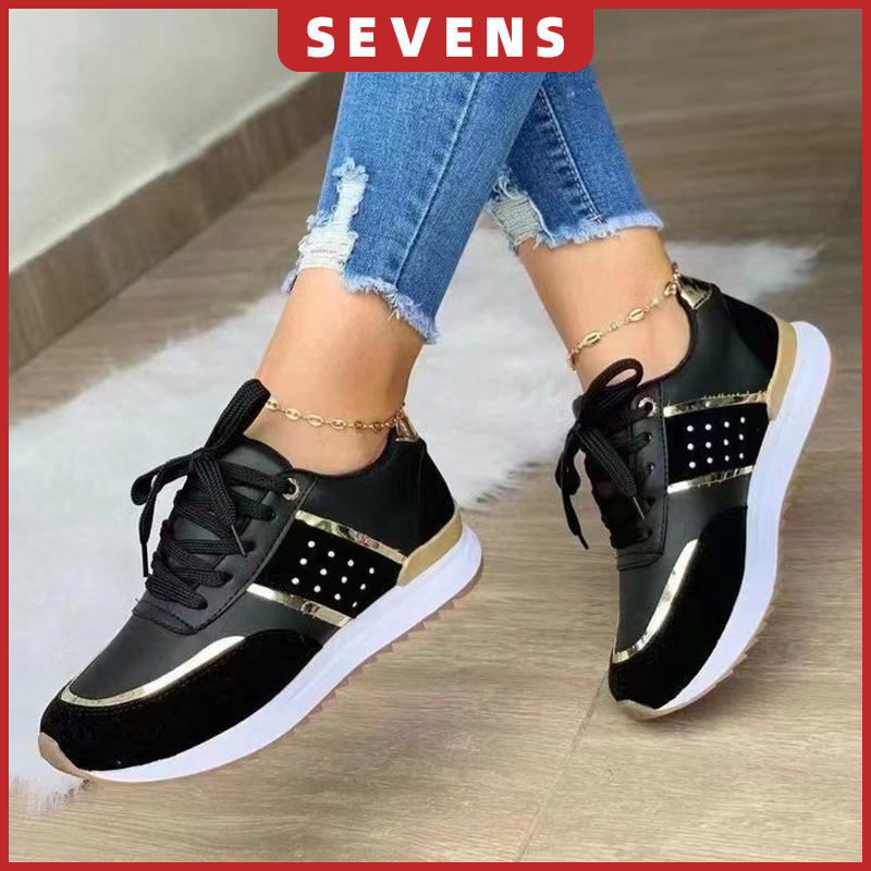 Ready stock kasut sukan perempuan sport wanita hitam putih plus size 35-43 2023 new fashion breathable sneakers women shoes black/white/yellow