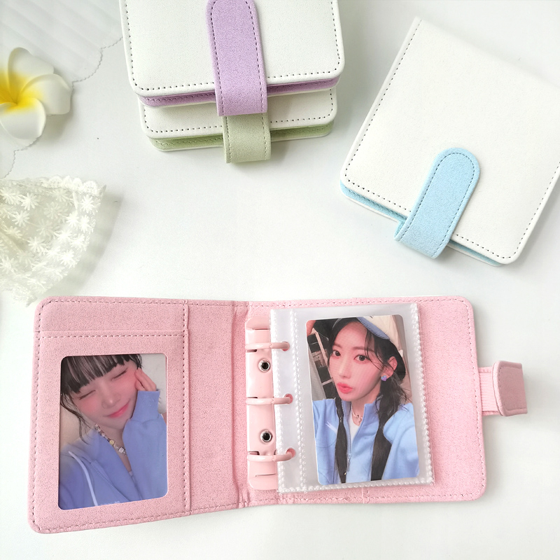 【Mini A8 3-hole PU Binder】Korean Ins Glitter PU Leather Macaron Mixed Color Photocard Binder Magnetic Clip DIY K-POP Idols Photo Album Storage Collection