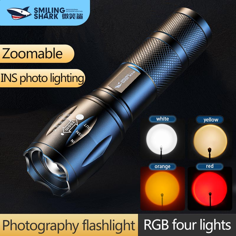 SmilingShark SD1003 led Flashlight RGB Photography Flashlight Zoom White/Yellow/Blue/Red/Green/Purple/Orange Torch light USB Rechargeable for INS photo lighting