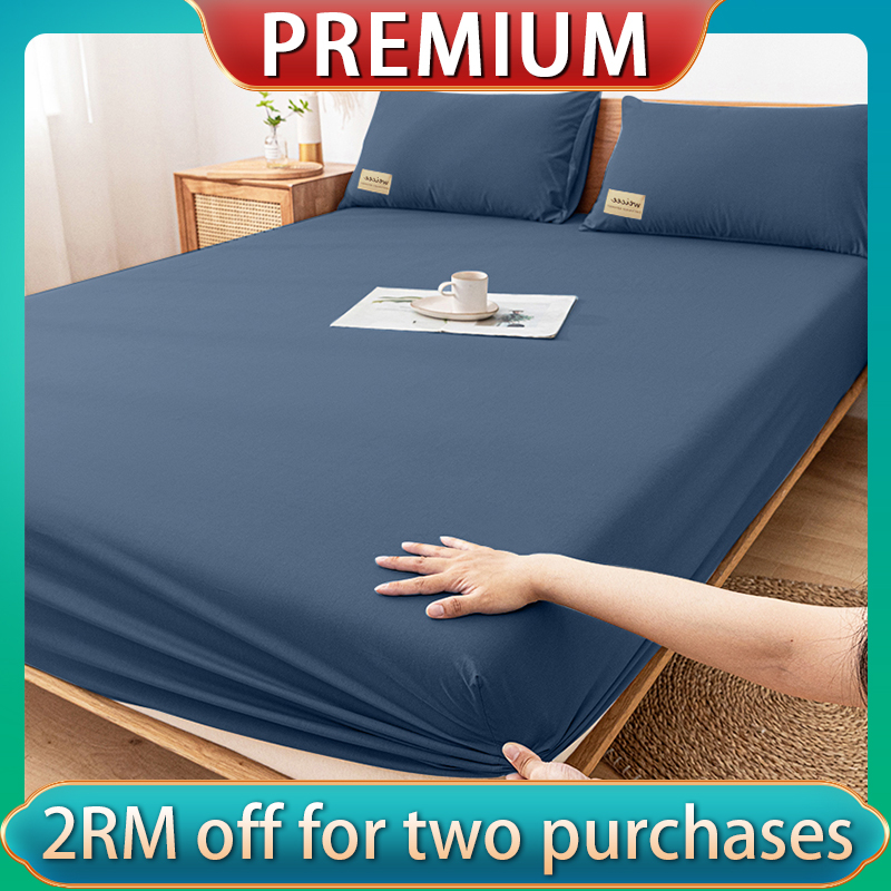 [Ship in 24h] Premium Cotton Bedsheet Cadar Single/Queen/King Size Fitted Bedsheet 650 TC Getah Keliling Free Pillowcase (Cadar Murah)