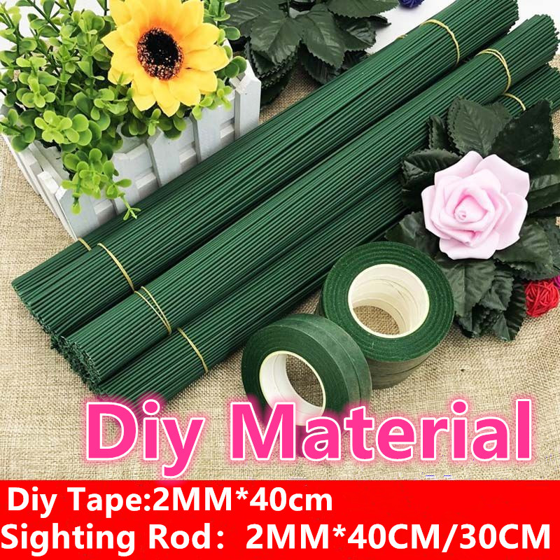 30cm/40cm Flower Pole Simulated Bouquet Flower Stem Green Handmade Tape Diy Material Set Iron Wire Rose Flower Pole