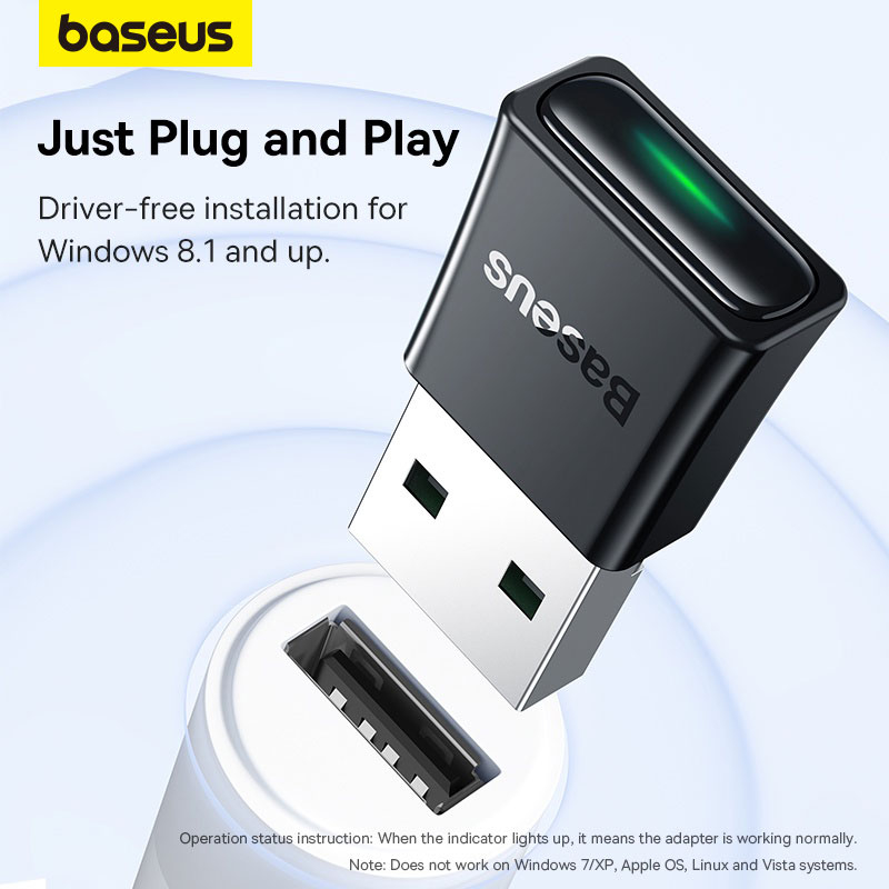 Baseus BA07 USB Bluetooth Adapter 5.3 – Wireless Audio Receiver & Transmitter for PC/Laptop, Driver-Free Installation