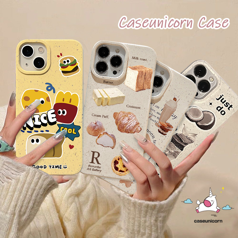 Degradable Eco-Friendly Phone Case Compatible for IPhone 11 7Plus XR 14 15 13 12 Pro Max X XS MAX 6 6s 7 8 15 Plus Cute Cartoon Bread Toast Coffee Soft Shockproof Protection Cover