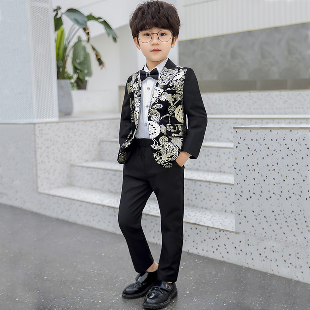 3Pcs Baby Boys Black Formal Suit Set Kids Tuxedo Wedding Party Attire Jacket Pants Bowtie Performance Toddler Gentleman Outfits