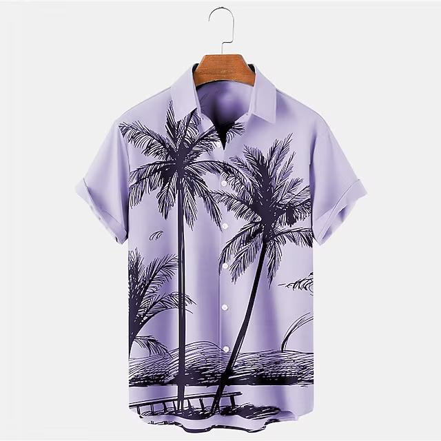 Men's Shirt Summer Hawaiian Shirt Graphic Prints Palm Tree Turndown Red Blue Orange Green Outdoor Street Short Sleeves Button-Down Print Clothing Apparel Tropical Fashion Hawaiian