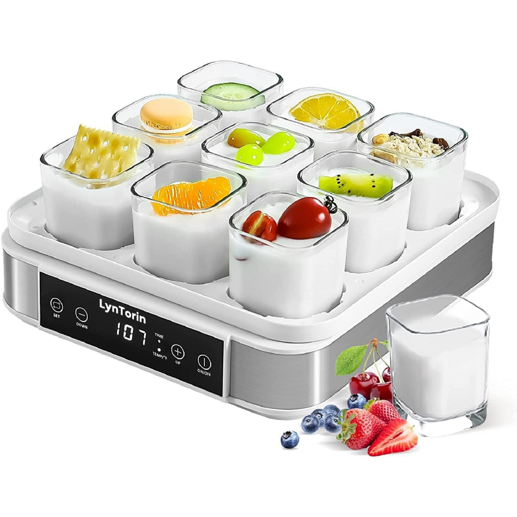 Yogurt Maker, Automatic Digital Yogurt Maker with Adjustable Temperature & Time Control, 9pcs Glass Jars 52 Oz Stainless Steel Yoghurt Maker for Home Organic Yogurt, Cheese Maker