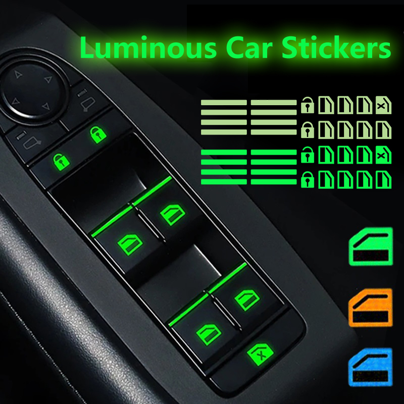 1Pcs Car Styling Window Switch Luminous Stickers Night Glowing Button Fluorescent Decals for Toyota Camry Mitsubishi Benz Hyundai Kia