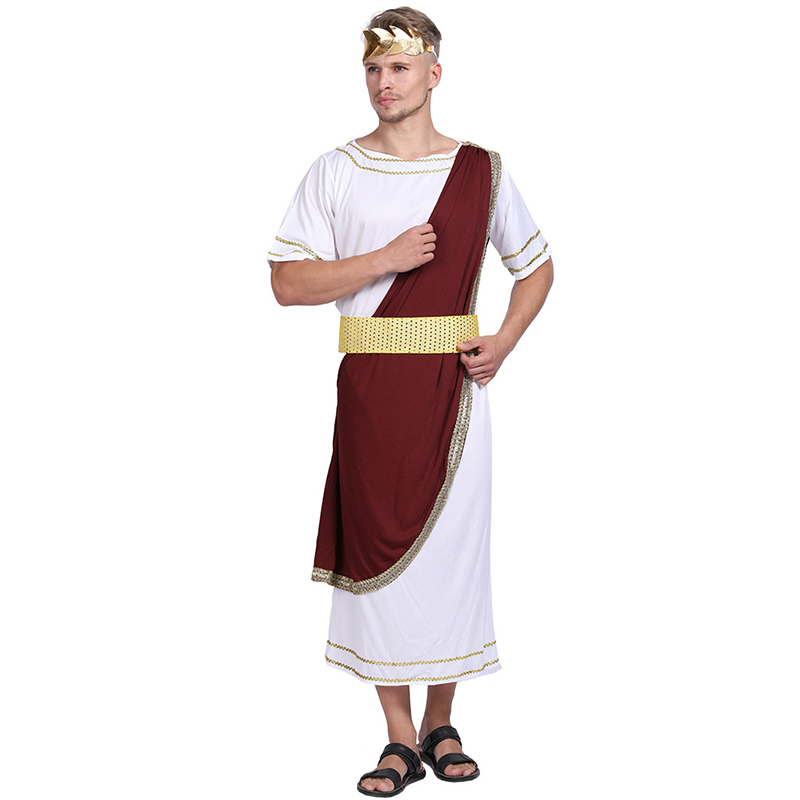 Deluxe Adult Ancient Greek Roman Toga Halloween Men's Caesar Cosplay Costume Carnival Easter Purim Fancy Dress