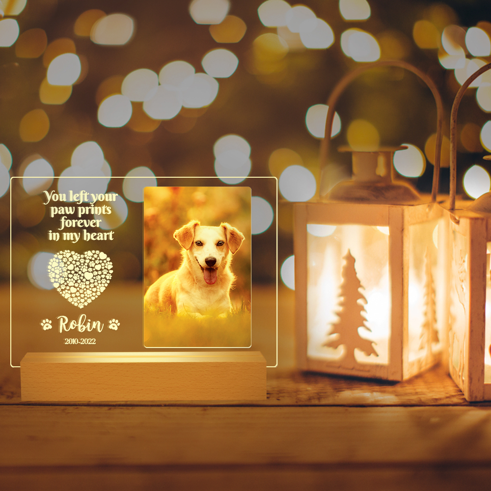 Custom Personalized Acrylic Photo Plaque Pet Memorial Gifts for Loss of Dog Pet with Night Light Base, Customize Name Date Photo, Option A